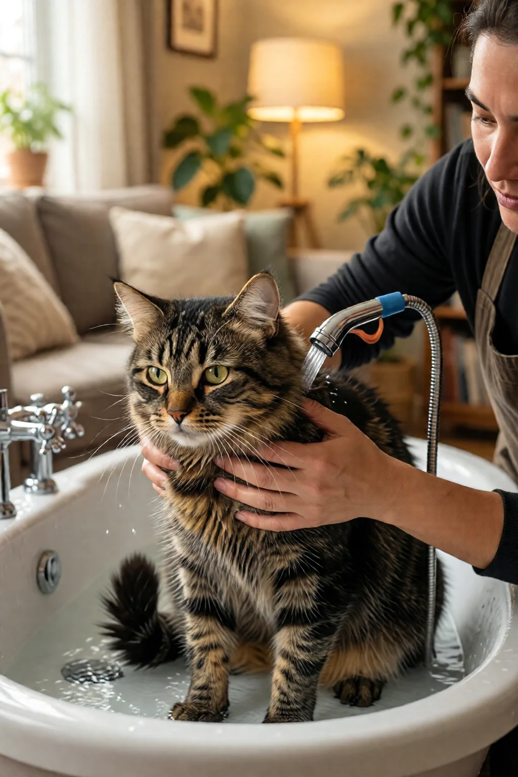 how to bathe a cat without getting scratched
