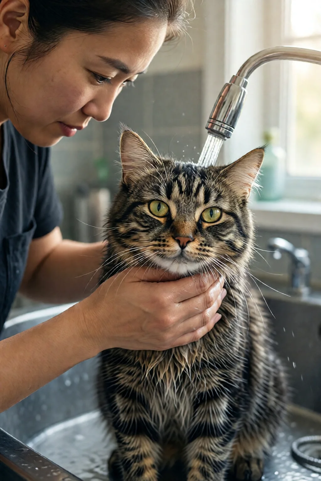 how to bathe a cat without getting scratched